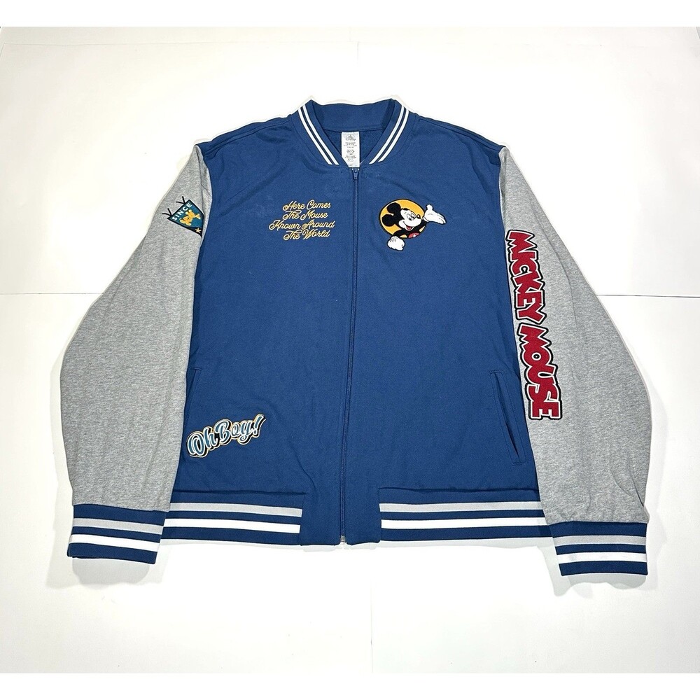 Mickey Mouse Disney Varsity Letterman Authentic Jacket Unisex Navy Gray Size 3XL